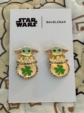 Baublebar Disney Star Wars St Patrick's Day Grogu Baby Yoda Stud Earrings New